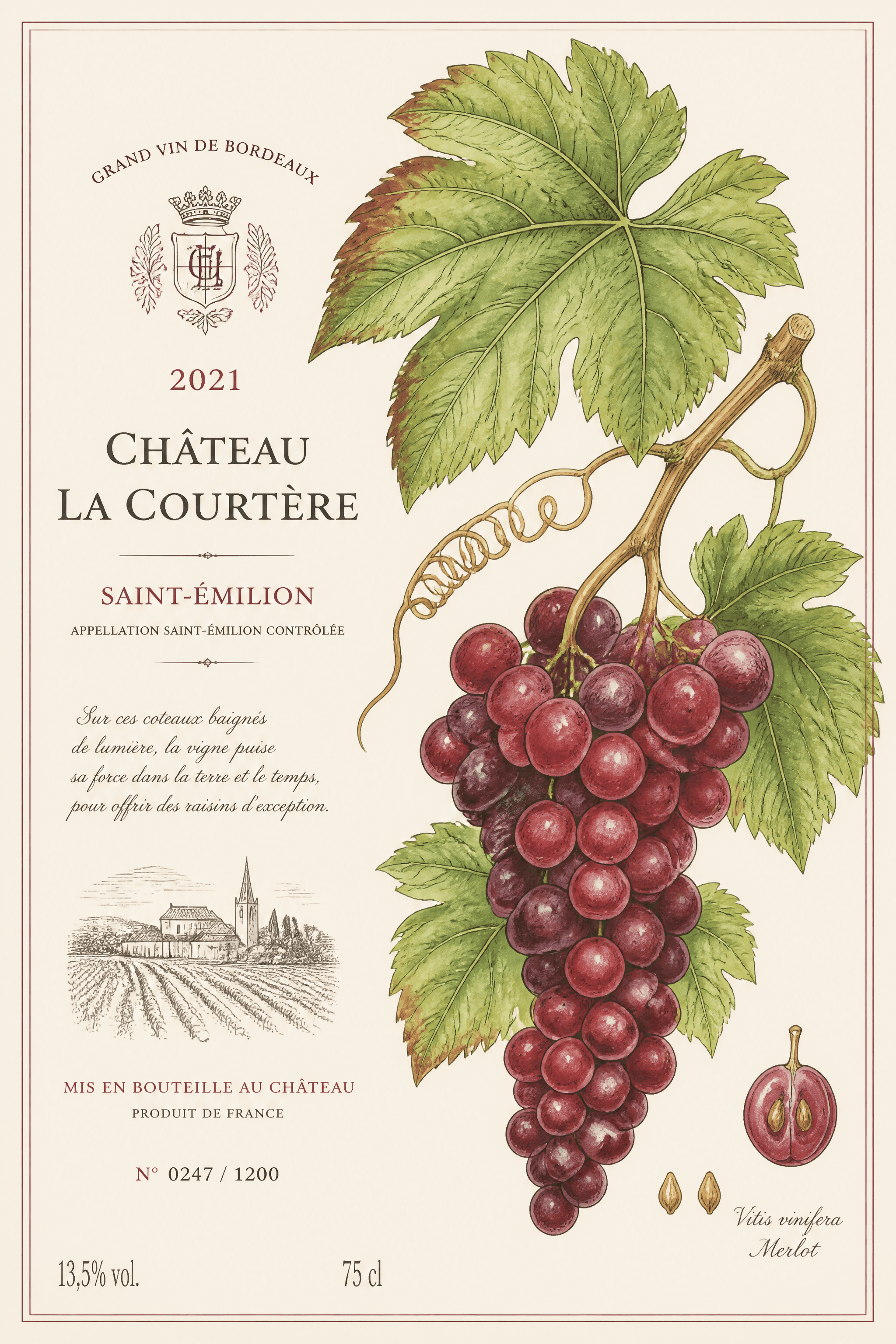 Affiche Grappe de Raisin — étude botanique style étiquette de vin