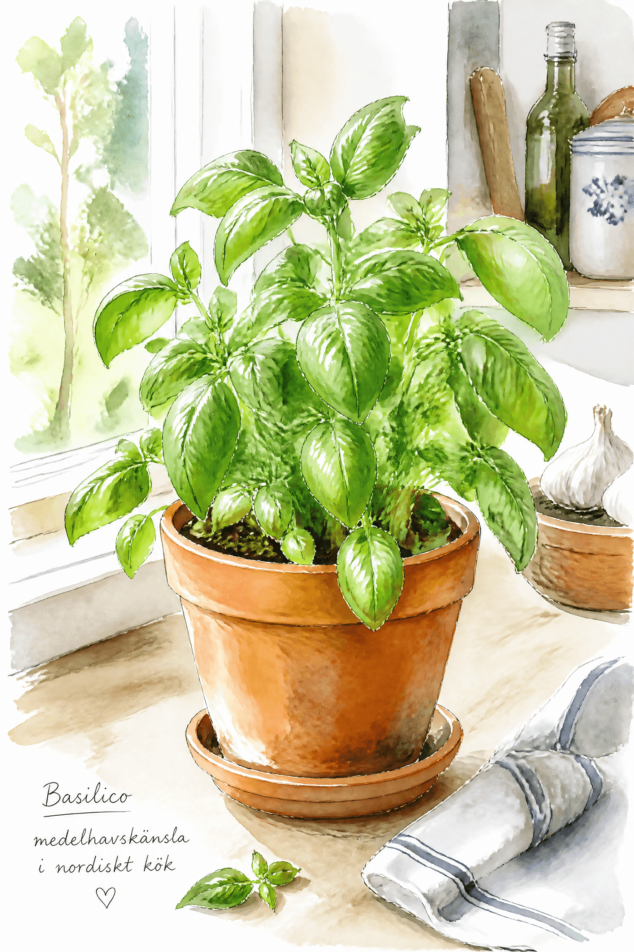 Affiche Basilic en Pot — herbe fraîche cuisine en terracotta